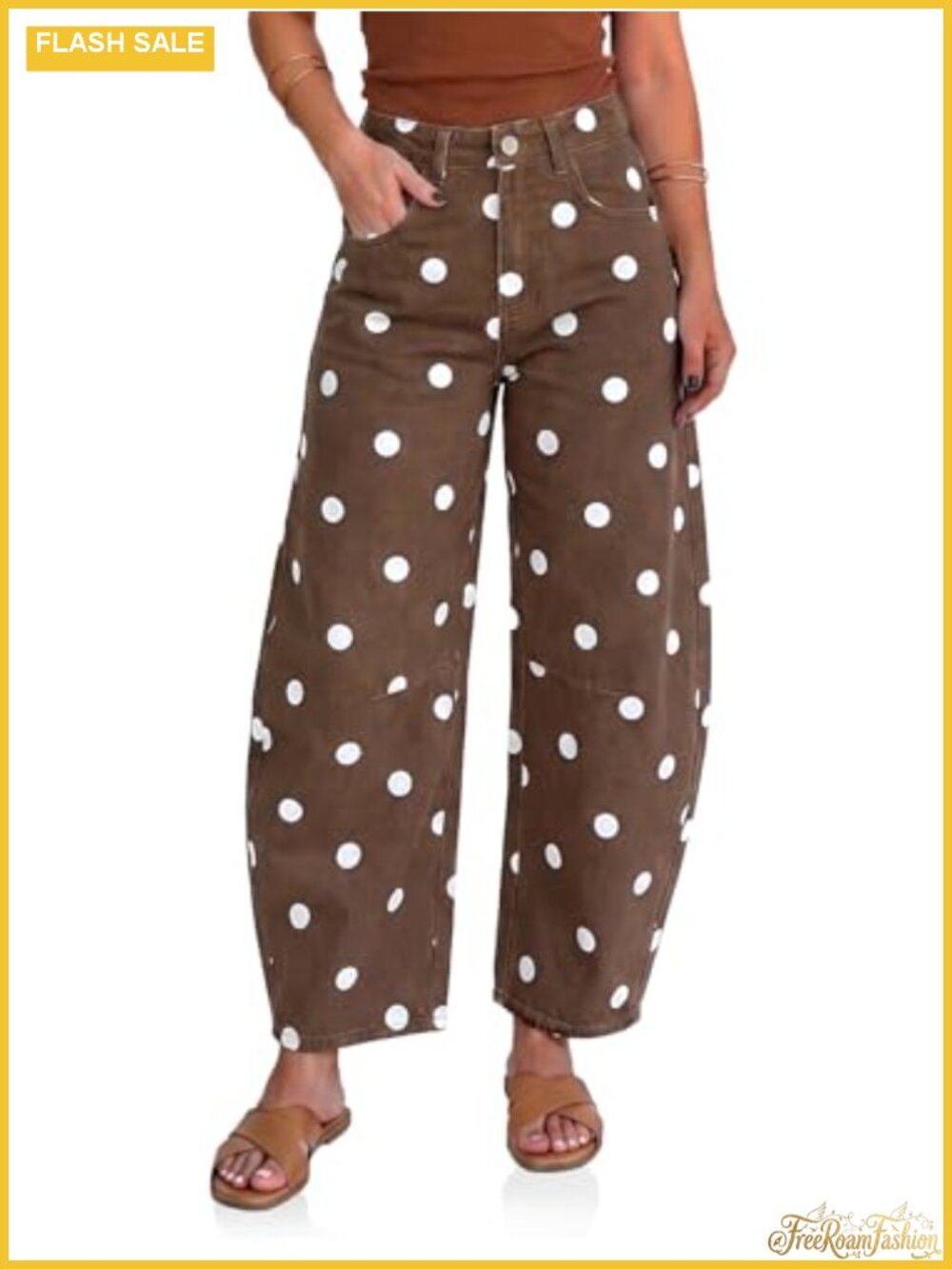 Women's High Rise Barrel Jeans Polka Dot Wide Leg Loose Stretchy Denim